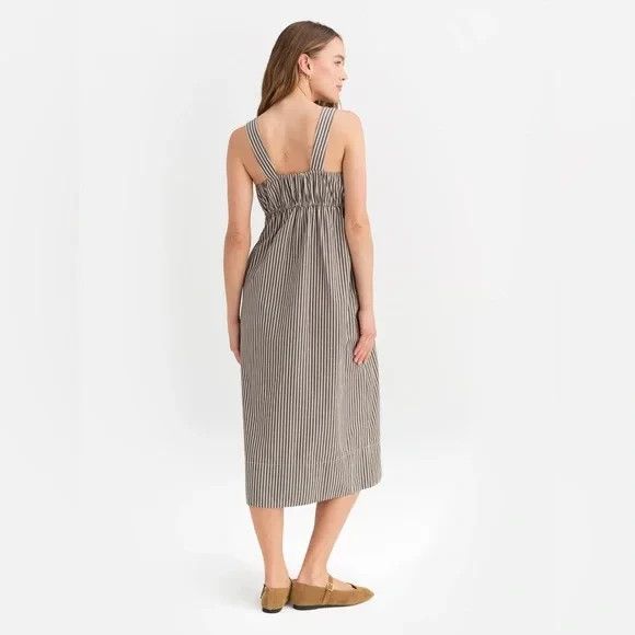 Mate The Label Organic Stripe Poplin Empire Tie Midi Dress M Nwt Brown White — image 4 of 8